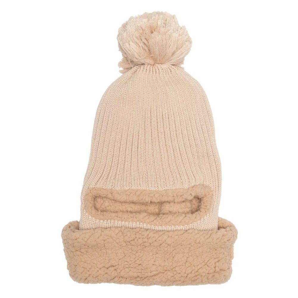 Convertible Faux Shearling Lined Faux Fur Pompom Convertible Beanie